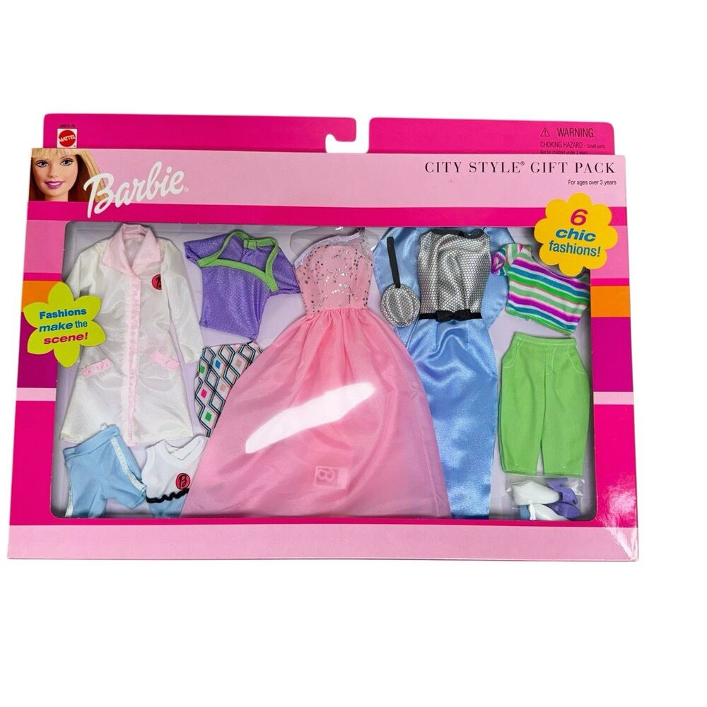 Vintage 2000 Mattel Barbie Fashion Avenue Gift Set 6 Chic Fashions #68073-79 NIB